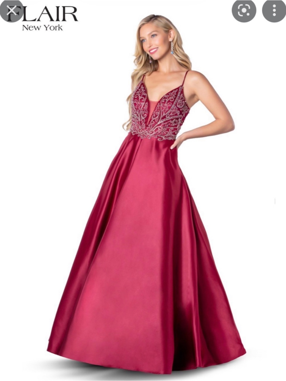 Burgundy Embellished Satin Ball Gown